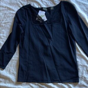 DANA BUCKMAN Black Fitted Blouse with Sailor Collar and Tie Front